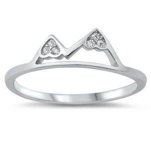 Sterling Silver CZ Ring – Mountain Peaks with Heart Accents (Size 8)